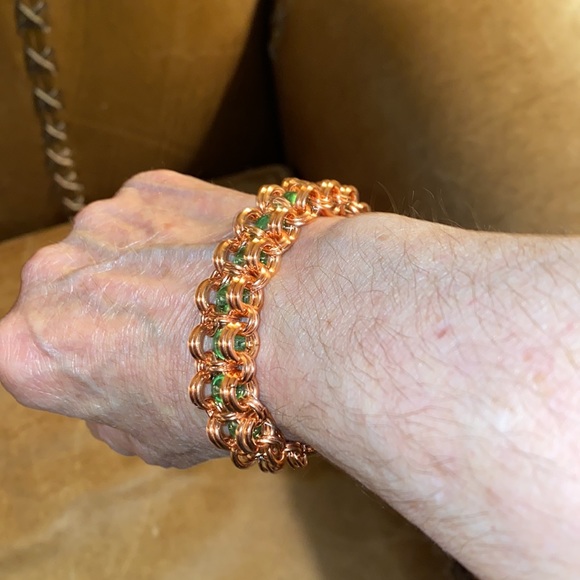 Chunky Copper & Glass Bead Handmade Bracelet - Picture 8 of 10